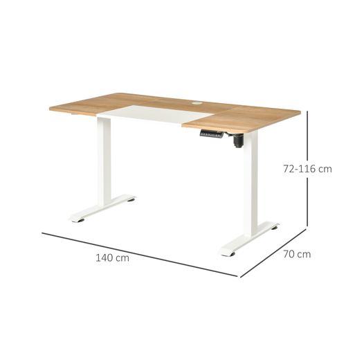 Bureau Électrique, Métal, Réglable En Hauteur, Naturel Et Blanc