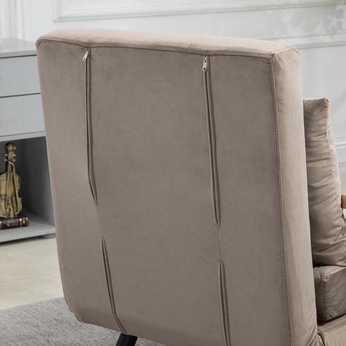 Fauteuil Convertible En Velours, Avec Dossier Réglable Quintuple, Robuste, Couleur Beige Clair