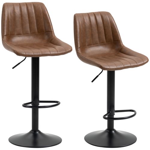2 Tabourets De Bar Réglables, Simili Cuir, Repose-pieds En Acier, Marron, Pour Cuisine Et Bar