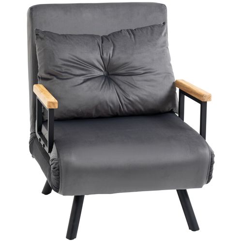Fauteuil-lit, Canapé Convertible Avec Fonction Lit, Dossier Inclinable, Velours Gris Foncé