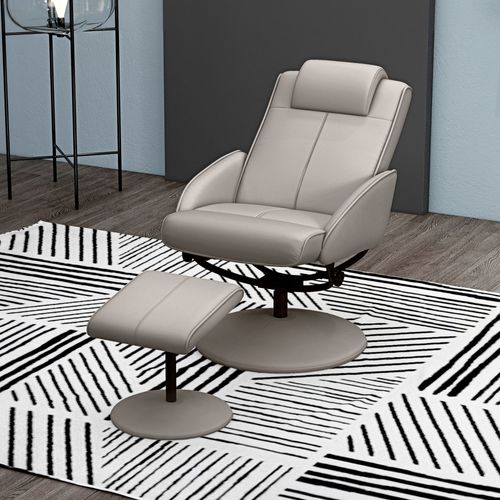 Fauteuil Pivotant 360°, Repose-pieds, Accoudoirs Confortables, Tissu, Salon, Gris