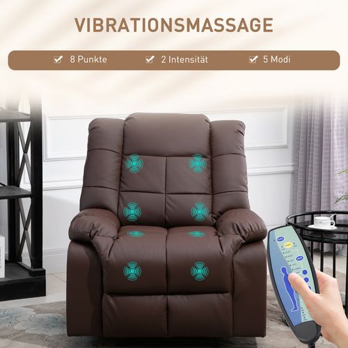 Fauteuil TV Électrique Inclinable 165°, 8 Points De Massage, Télécommande, Pu, Brun