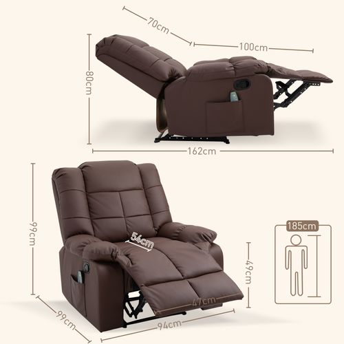 Fauteuil TV Électrique Inclinable 165°, 8 Points De Massage, Télécommande, Pu, Brun