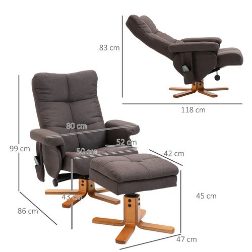 Fauteuil TV En Polyester 145° Inclinable Avec Massage Et Repose-pieds, Marron