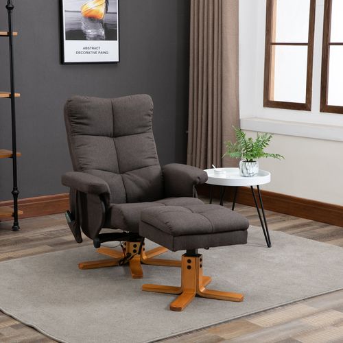 Fauteuil TV En Polyester 145° Inclinable Avec Massage Et Repose-pieds, Marron