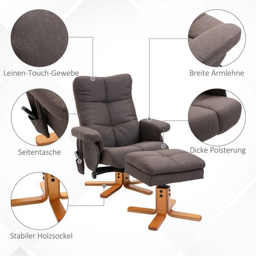 Fauteuil TV En Polyester 145° Inclinable Avec Massage Et Repose-pieds, Marron