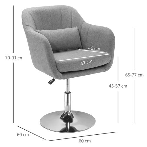Fauteuil Pivotant En Lin, Réglable En Hauteur, Design Rétro, Gris