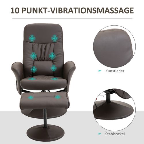 Lot De 2 Fauteuils TV En Similicuir, 10 Massages, Pivotants 360°, Inclinables, Brun
