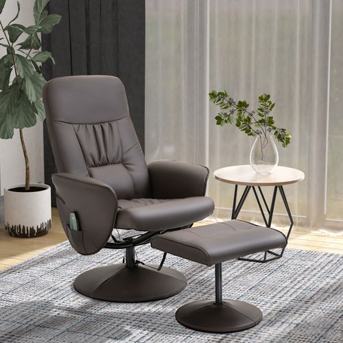 Lot De 2 Fauteuils TV En Similicuir, 10 Massages, Pivotants 360°, Inclinables, Brun