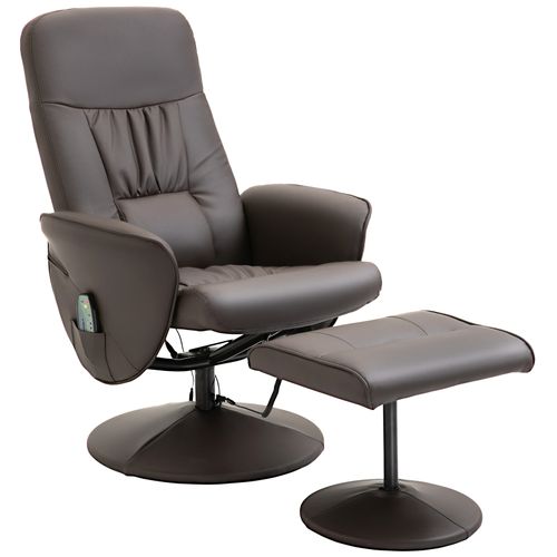 Lot De 2 Fauteuils TV En Similicuir, 10 Massages, Pivotants 360°, Inclinables, Brun