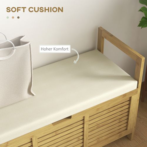 Banc à Chaussures En Bambou Avec Couvercle Rabattable Et Étagère, Rangement Naturel Pour L'entrée