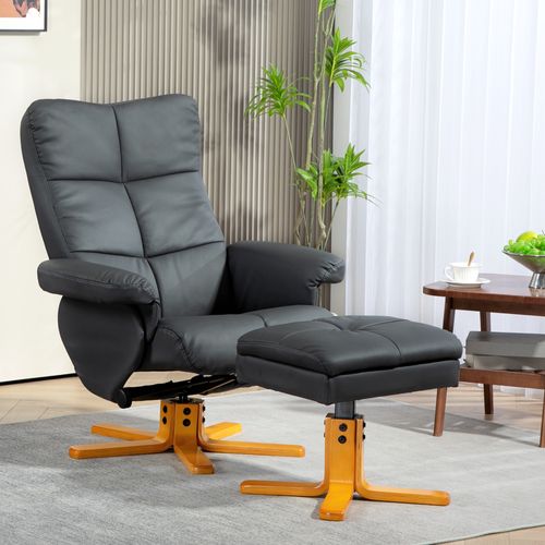 Fauteuil Relax En Similicuir Avec Rangement, Repose-pieds, Pivotant 360°, Gris Foncé