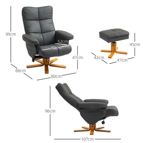 Fauteuil Relax En Similicuir Avec Rangement, Repose-pieds, Pivotant 360°, Gris Foncé