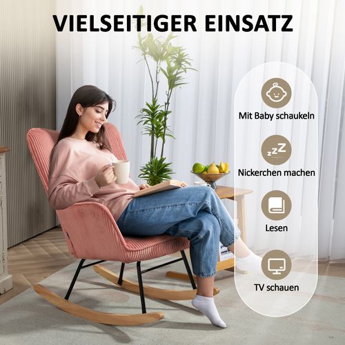 Fauteuil à Bascule, Cordage, Accoudoirs, Pieds En Bois, Rose, Pour Salon