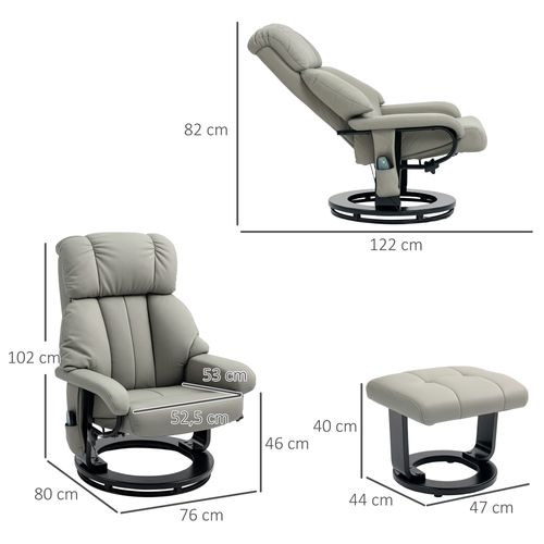 Fauteuil Relax Électrique En Similicuir Avec Repose-pieds, Poches Et Massage, Gris