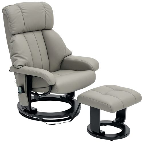 Fauteuil Relax Électrique En Similicuir Avec Repose-pieds, Poches Et Massage, Gris