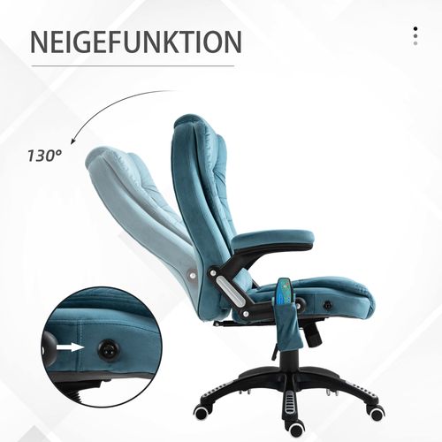 Fauteuil Gaming Bleu, Massage Et Chaleur, Ergonomique, Réglable, 68x72x110-120 cm