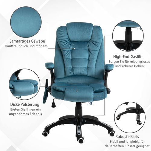 Fauteuil Gaming Bleu, Massage Et Chaleur, Ergonomique, Réglable, 68x72x110-120 cm
