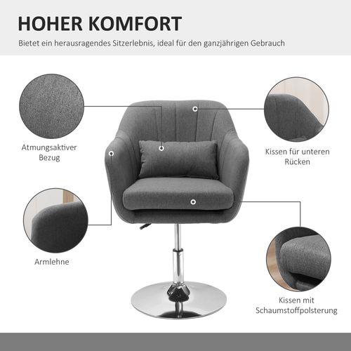 Tabouret De Bureau En Tissu Polyester Gris Foncé, Réglable, Structure Acier, 57x57x77,5-87cm