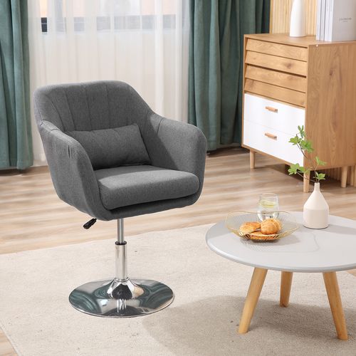 Tabouret De Bureau En Tissu Polyester Gris Foncé, Réglable, Structure Acier, 57x57x77,5-87cm