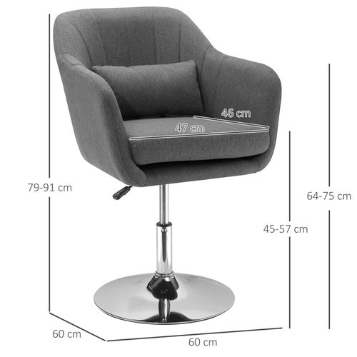 Tabouret De Bureau En Tissu Polyester Gris Foncé, Réglable, Structure Acier, 57x57x77,5-87cm