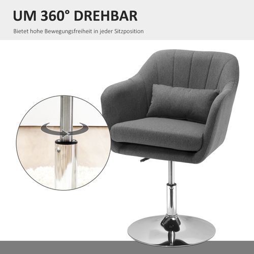 Tabouret De Bureau En Tissu Polyester Gris Foncé, Réglable, Structure Acier, 57x57x77,5-87cm
