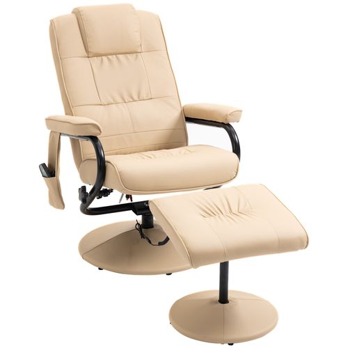 Fauteuil TV En Similicuir 77x84x95 Cm Avec Massage, Fonction Allongée Et Repose-pieds, Crème