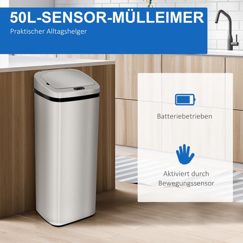 Poubelle Automatique Avec Capteur En Acier Inoxydable 50l, Argenté