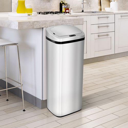 Poubelle Automatique Avec Capteur En Acier Inoxydable 50l, Argenté