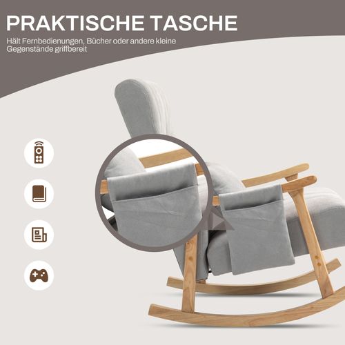 Fauteuil à Bascule, Coussiné, Avec Coussin Lombaire, Sac Latéral, Pour Salon, Gris