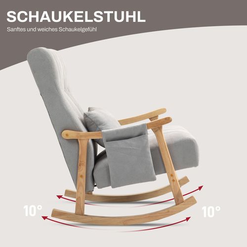 Fauteuil à Bascule, Coussiné, Avec Coussin Lombaire, Sac Latéral, Pour Salon, Gris