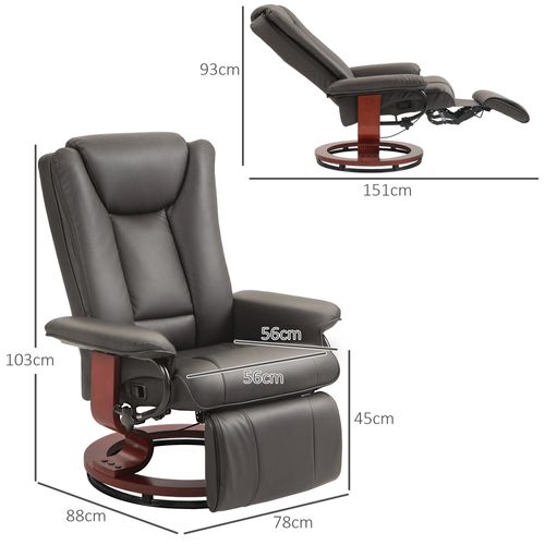 Fauteuil TV Inclinable En Similicuir, Dossier Réglable, Repose-pieds, Jusqu’à 150 Kg, Brun