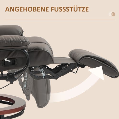 Fauteuil TV Inclinable En Similicuir, Dossier Réglable, Repose-pieds, Jusqu’à 150 Kg, Brun