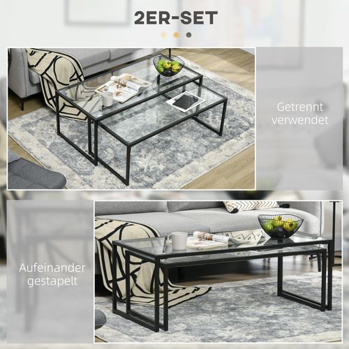 Tables 2 pcs En Acier Noir, Plateau En Verre, Style Moderne, Salon/chambre