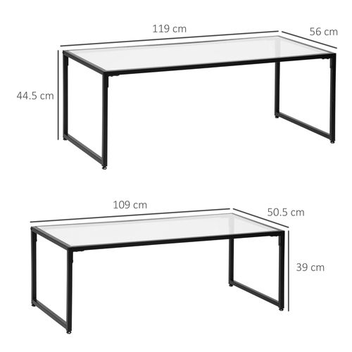 Tables 2 pcs En Acier Noir, Plateau En Verre, Style Moderne, Salon/chambre
