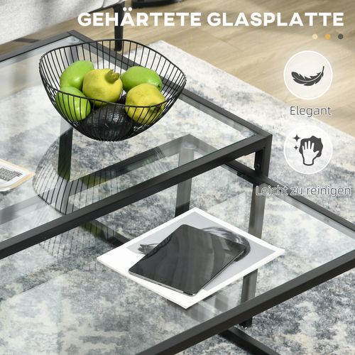 Tables 2 pcs En Acier Noir, Plateau En Verre, Style Moderne, Salon/chambre