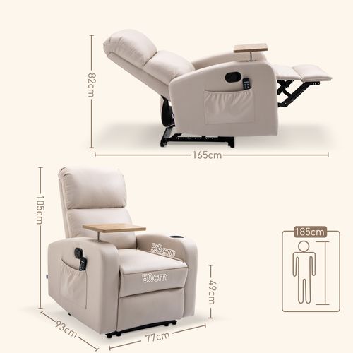 Fauteuil Relax En Microfibre Avec Massage, Table Pivotante Et Télécommande, Beige