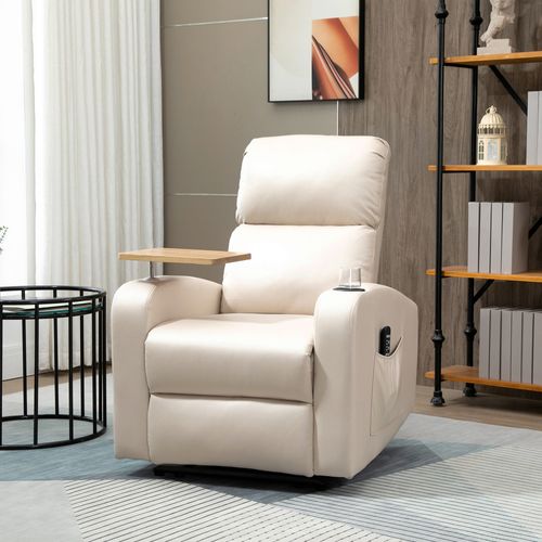 Fauteuil Relax En Microfibre Avec Massage, Table Pivotante Et Télécommande, Beige