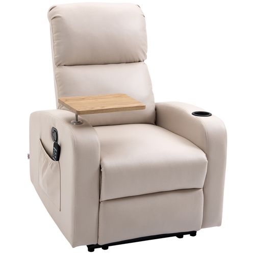 Fauteuil Relax En Microfibre Avec Massage, Table Pivotante Et Télécommande, Beige
