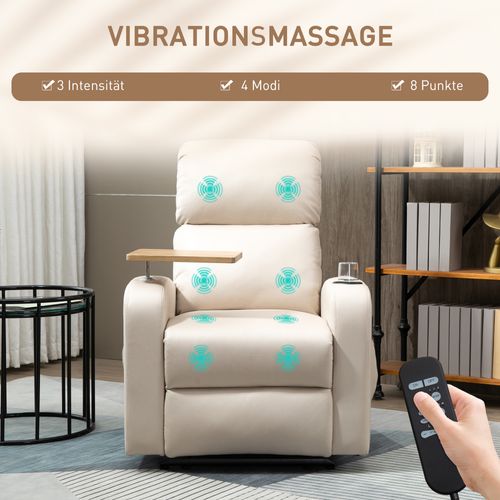 Fauteuil Relax En Microfibre Avec Massage, Table Pivotante Et Télécommande, Beige