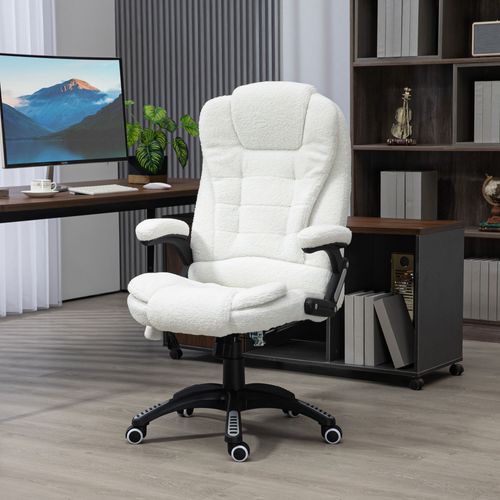 Chaise De Bureau En Velours, Réglable En Hauteur, Fonction De Massage, Fonction De Bascule, Blanc