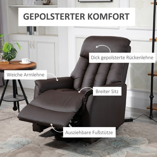 Fauteuil TV En Similicuir Avec Aide Au Levage, Inclinable, Relax Électrique, Brun