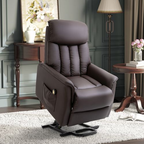Fauteuil TV En Similicuir Avec Aide Au Levage, Inclinable, Relax Électrique, Brun