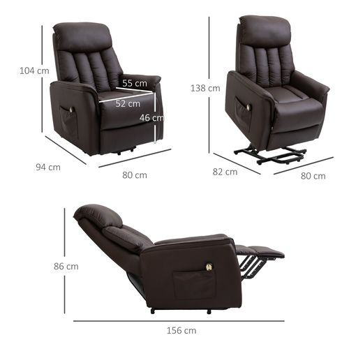 Fauteuil TV En Similicuir Avec Aide Au Levage, Inclinable, Relax Électrique, Brun
