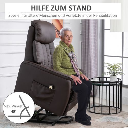 Fauteuil TV En Similicuir Avec Aide Au Levage, Inclinable, Relax Électrique, Brun