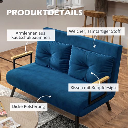 Canapé-lit Relax Avec Fonction Lit, Fauteuil En Velours, Dossier Inclinable, Bleu, 102x73x81 Cm