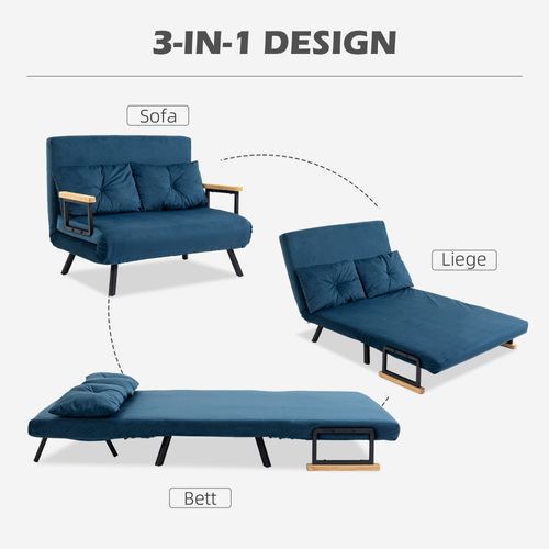 Canapé-lit Relax Avec Fonction Lit, Fauteuil En Velours, Dossier Inclinable, Bleu, 102x73x81 Cm