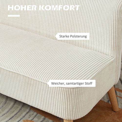 Canapé 2 Places Tissu Confortable Sans Accoudoirs, Style Moderne, Crème