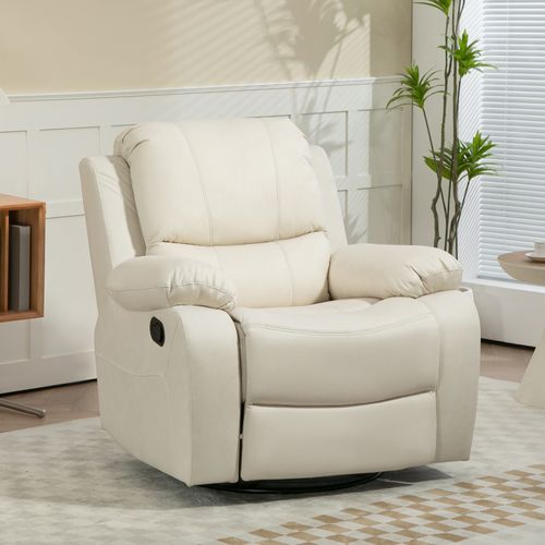 Fauteuil Relax En Tissu, Repose-pieds, Ressorts Ensachés, Pivotant, Crème