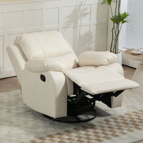 Fauteuil Relax En Tissu, Repose-pieds, Ressorts Ensachés, Pivotant, Crème